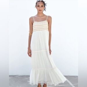 Zara White and Cream Maxi Dress